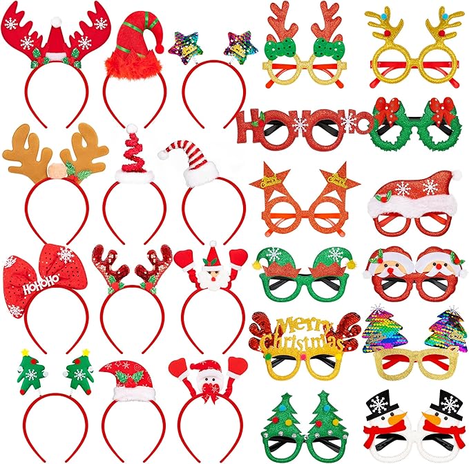 Christmas Party Favors, Cute Christmas Glasses Headbands Set, Christmas Headwear, Christmas Glasses Frame