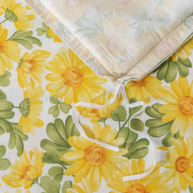 FADFAY Sunflower Duvet Cover Set Vintage Yellow Daisy Floral Bedding Shabby Botanical Comforter Cover Set 100% Cotton Ultra Soft Quilt Cover with Hidden Zipper Closure 3Pcs, King/California King Size