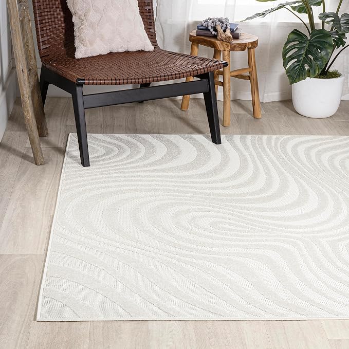 JONATHAN Y Maribo High-Low Abstract Striped Cream/Ivory 6x9 Indoor/Outdoor Area Rug, Pet Friendly, Non-Shedding, Stain Resistant, Easy-Cleaning for Backyard, Patio, Porch (SCN103A-6)