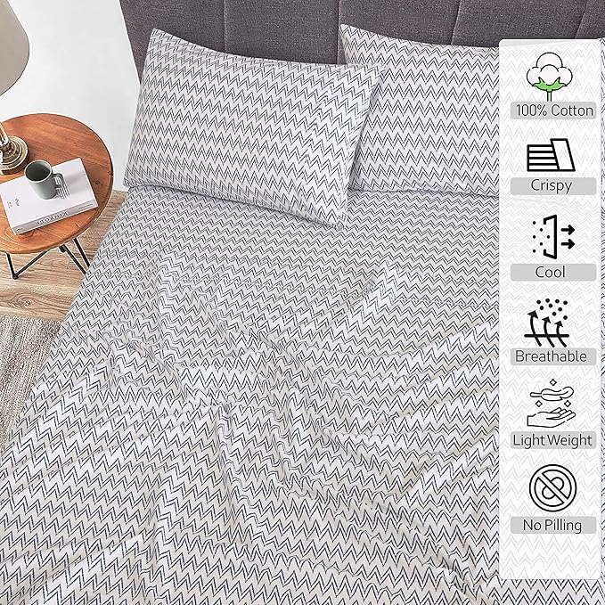 RUVANTI 100% Cotton California King Sheet Sets, 4 Pieces, Soft & Breathable Percale Weave Bedding, Deep Pocket 14", Hotel Standard, Crisp Cool Feel & Durable, Perfect Floral Sheets, Chevron