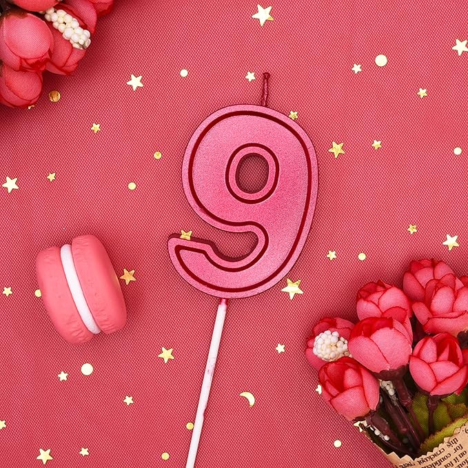 PHD CAKE 2.76 Inch Luxe Red 9 Number Birthday Candles, Red Number Candle, Cake Number Candles, Party Celebration