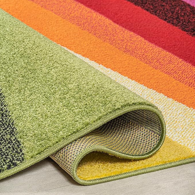 JONATHAN Y Prism Geometric Striped Indoor Area Rug 5x8, Orange/Green/Blue, Modern, Coastal, Easy-Cleaning for Living Room, Bedroom, Kitchen, Pet Friendly, Non-Shedding (DZC101A-5)