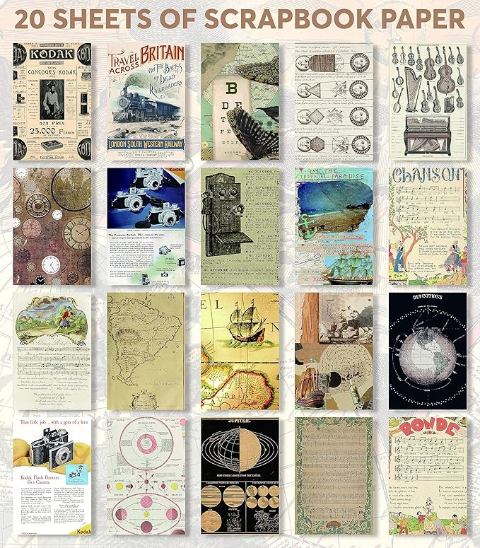 Fayware 411 Vintage Washi Stickers & 20 Scrapbook Papers Ephemera for Junk Journals & Scrapbooking