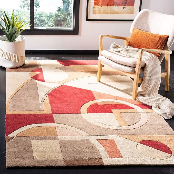 SAFAVIEH Rodeo Drive Collection Area Rug - 4' Square, Beige & Multi, Handmade Mid-Century Modern Abstract Wool, Ideal for High Traffic Areas in Living Room, Bedroom (RD845A)