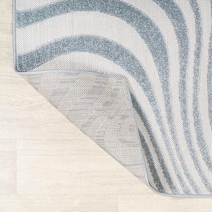 JONATHAN Y Maribo High-Low Abstract Striped Indoor/Outdoor Area Rug 4x6, Light Blue/Ivory, Contemporary, Vintage, Bohemian, Glam, Bedroom, Kitchen, Living Room, Non Shedding (SCN103C-4)