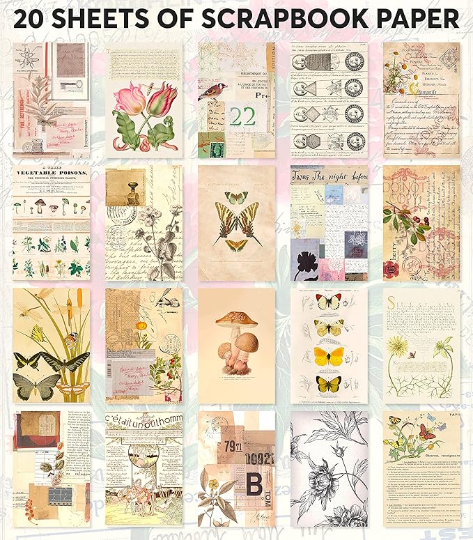 FAYWARE Vintage Washi Stickers for Journaling - Ephemera Book for Journaling with 414 Stickers & 20 Scrapbook Papers. Junk Journal Supplies, Scrapbooking Supplies