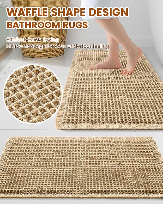 Smiry Waffle Bath Mat 40x32, Extra Soft Absorbent Bathroom Rugs, Non Slip Machine Washable Quick Dry Bath Rugs for Bathroom Floor, Tub, Shower, Home Decor Accessories, Brown