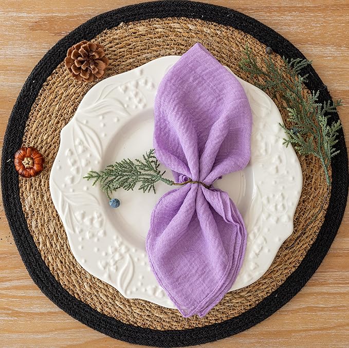 Cheesecloth Napkins 17x17 Inches Cloth Napkins Reusable Handmade Washable for Lunch Dinner Wedding Baby Bridal Shower Party Rustic Boho Decorations Bulk Set of 6 Lilac