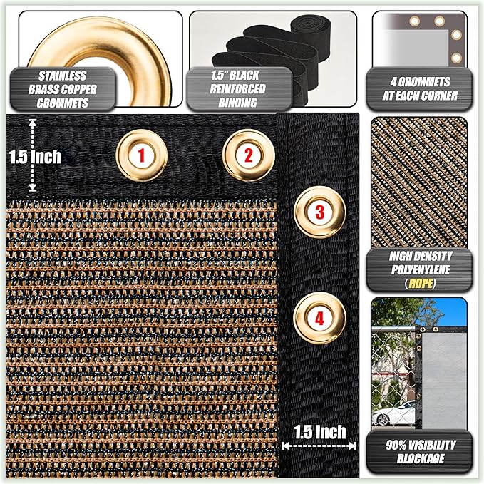 ColourTree Customized Size 6' Black and White Fence Screen Privacy Screen Heavy Duty Cable Zip Ties Included