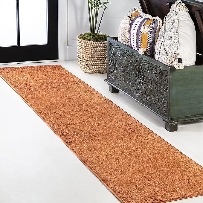JONATHAN Y Haze Solid Low-Pile Orange Runner Rug 2x12, Coastal,Bohemian,Minimalist,Classic, Easy-Cleaning for Living Room,Bedroom,Kitchen,Pet Friendly,Non-Shedding (SEU100M-212)
