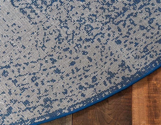 Unique Loom Bromley Collection Area Rug - Wells (3' 1" Round, Ivory and Blue/ Ivory)