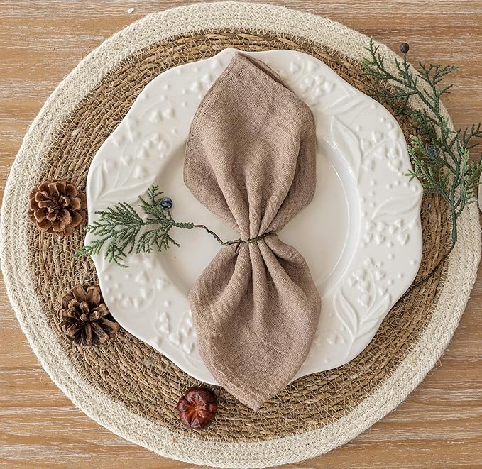 Cheesecloth Napkins 17x17 Inches Reusable Handmade Washable Table Napkins for Lunch Dinner Wedding Baby Shower Bridal Shower Party Rustic Boho Decorations Bulk Set of 10 Nude