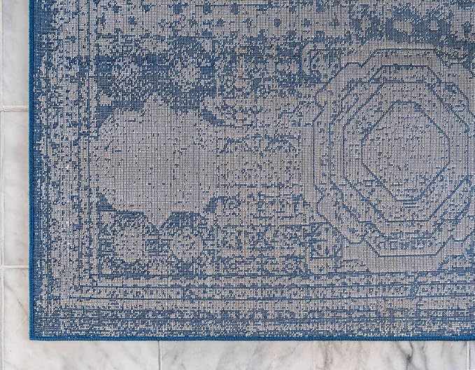 Unique Loom Bromley Collection Area Rug - Wells (2' x 13' 1" Runner, Ivory and Blue/ Ivory)