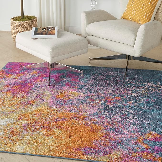 Nourison Home Passion Sunburst 5' x Square Area Rug - Easy Clean, Non Shedding, Bed Room, Living Room, Dining Room, Kitchen (5' x Square)