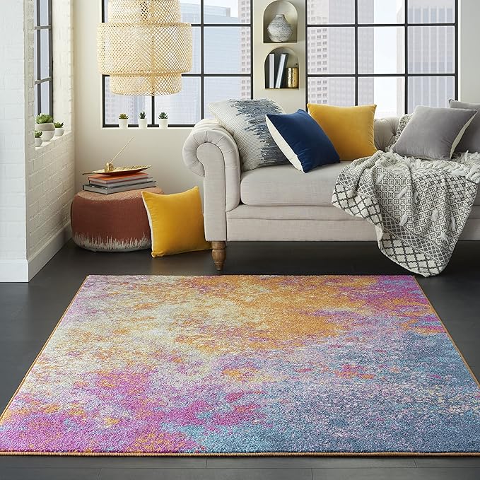 Nourison Home Passion Sunburst 5'3'' x 7'3'' Area-Rug, Modern, Abstract, Easy-Cleaning, Non Shedding, Bed Room, Living Room, Dining Room, Kitchen, (5' x 7')