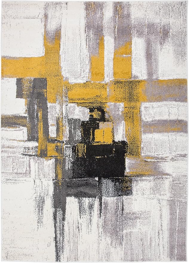 Rugshop Gold Modern Abstract Large Area Rug — Non-Shedding for Living Room, Office and Dining Room 8' x 10'