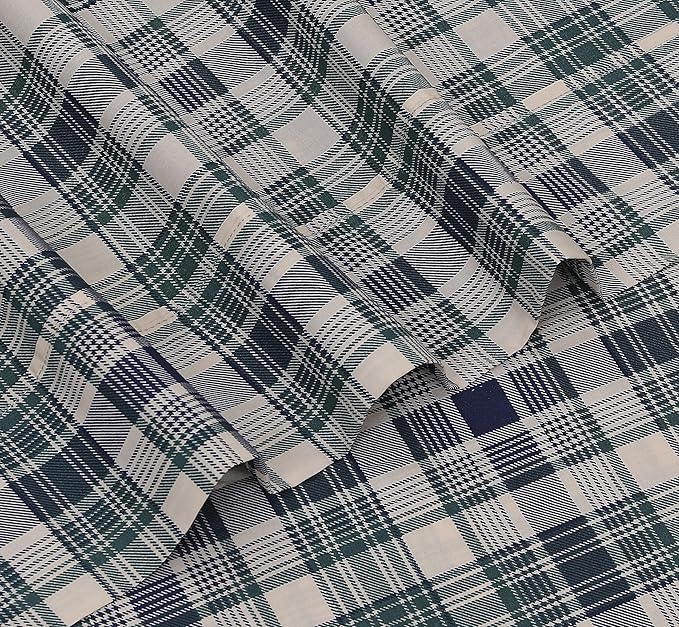 RUVANTI 100% Cotton Twin XL Sheet Sets, 3 Pieces, Soft & Breathable Percale Weave Bedding, Deep Pocket 16", Hotel Standard, Crisp Cool Feel, Durable, Perfect Size Plaid Sheets, Greenish Blue Plaid