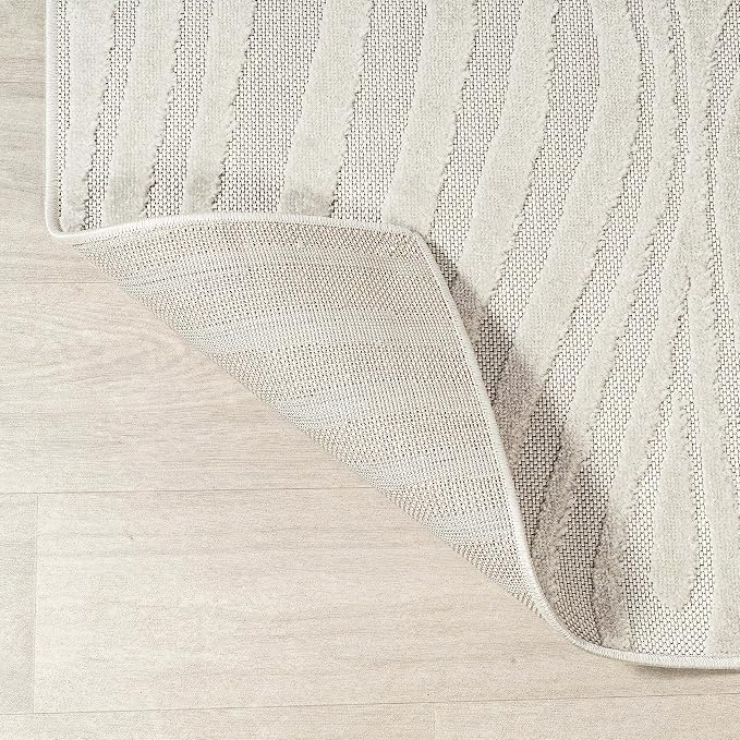JONATHAN Y Maribo High-Low Abstract Striped Cream/Ivory 9x9 Square Indoor/Outdoor Area Rug, Pet Friendly, Non-Shedding, Stain Resistant, Easy-Cleaning for Backyard, Patio, Porch (SCN103A-9SQ)