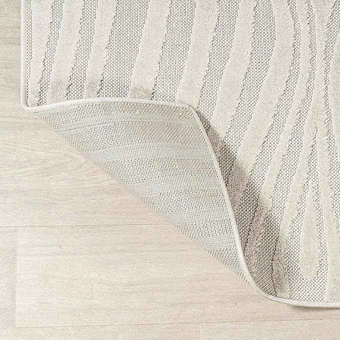 JONATHAN Y Maribo High-Low Abstract Striped Cream/Ivory 7x7 Square Indoor/Outdoor Area Rug, Pet Friendly, Non-Shedding, Stain Resistant, Easy-Cleaning for Backyard, Patio, Porch (SCN103A-7SQ)