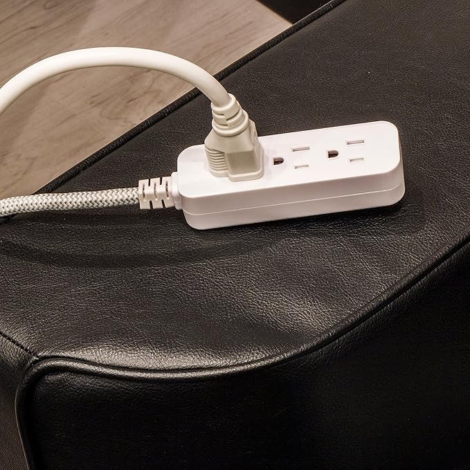 GE 3-Outlet Power Strip Surge Protector 15 Ft Braided Extension Cord with Multiple Outlets Grounded Flat Plug UL Listed White 40530
