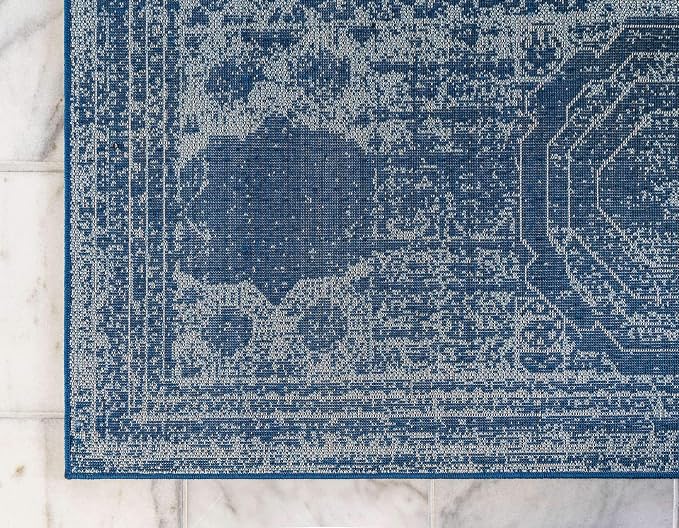 Unique Loom Bromley Collection Area Rug - Wells (2' x 3' 1" Rectangle, Navy Blue/ Ivory)