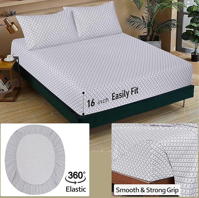 RUVANTI 100% Cotton Full Size Bed Sheets, 4 Pieces, Soft & Breathable Percale Weave Bedding, Deep Pocket 16", Hotel Standard, Crisp Cool Feel, Durable, Perfect Sheet Set Floral, Idiomatic Expression