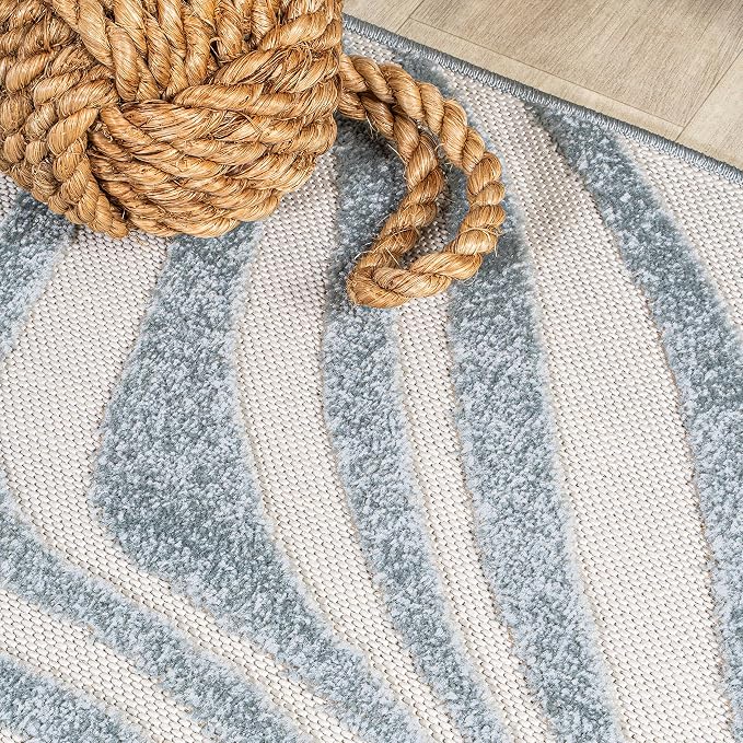 JONATHAN Y Maribo High-Low Abstract Striped Light Blue/Ivory 9' Round Indoor/Outdoor Area Rug, Pet Friendly, Non-Shedding, Stain Resistant, Easy-Cleaning for Backyard, Patio, Porch (SCN103C-9R)