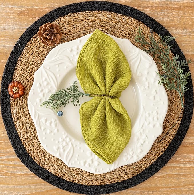Cheesecloth Napkins 17x17 Inches Cloth Napkins Handmade for Lunch Dinner Wedding Baby Shower Bridal Shower Party Rustic Boho Decorations Bulk Set of 6 Moss Green