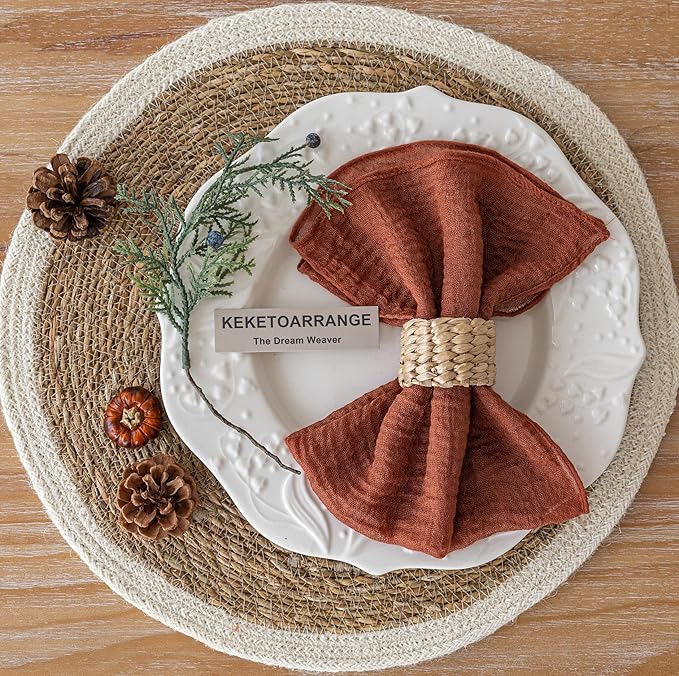 Cheesecloth Napkins 17x17 Inches Cloth Napkins Reusable Washable Handmade Napkins for Lunch Dinner Wedding Baby Bridal Shower Party Rustic Boho Decorations Bulk Set of 10 Terracotta