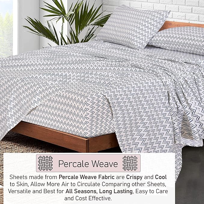 RUVANTI 100% Cotton Twin Sheets Set, 3 Pieces, Soft & Breathable Percale Weave Bedding, Deep Pocket 16", Hotel Standard, Crisp Cool Feel, Durable, Perfect Floral Bed Sheet, Chevron