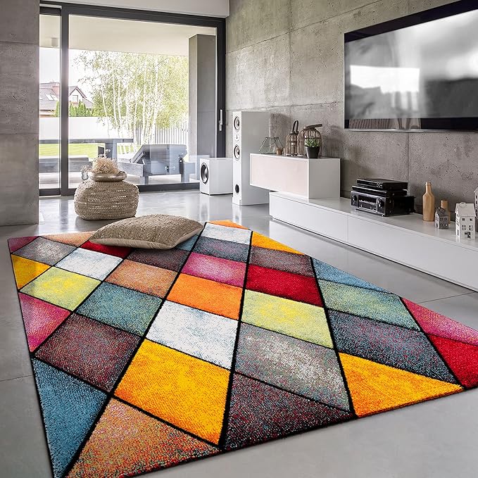Paco Home Colorful Area Rug with Geometric Diamonds in Multicolor, Size: 5'3" x 7'7"