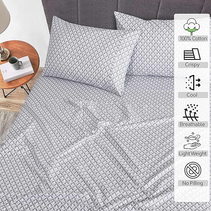RUVANTI 100% Cotton Twin Sheets Set, 3 Pieces, Soft & Breathable Percale Weave Bedding, Deep Pocket 16", Hotel Standard, Crisp Cool Feel, Durable, Perfect Floral Bed Sheet, Idiomatic Expression