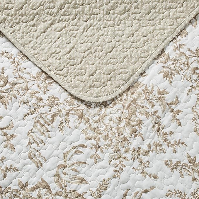 Laura Ashley - Queen Quilt Set, Reversible Cotton Bedding with Matching Shams, Home Decor for All Seasons (Bedford Mocha, Queen)