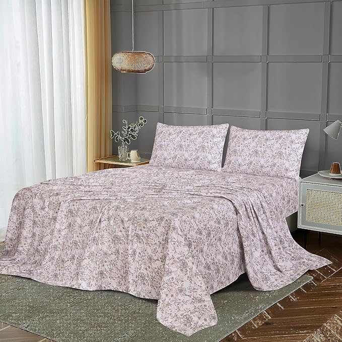 RUVANTI Flannel Sheets King Size - 100% Cotton Brushed King Size Sheets Set - Deep Pockets 16 Inches Bed Sheets - All Seasons Breathable & Extra Soft - Warm & Cozy, 4 Piece, Shallow