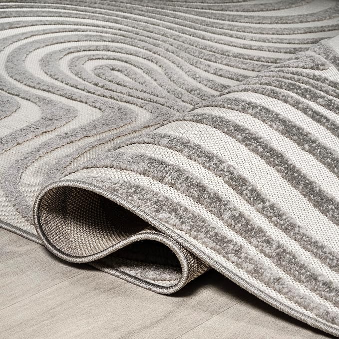 JONATHAN Y Maribo High-Low Abstract Striped Gray/Ivory 6x9 Indoor/Outdoor Area Rug, Pet Friendly, Non-Shedding, Stain Resistant, Easy-Cleaning for Backyard, Patio, Porch (SCN103B-6)