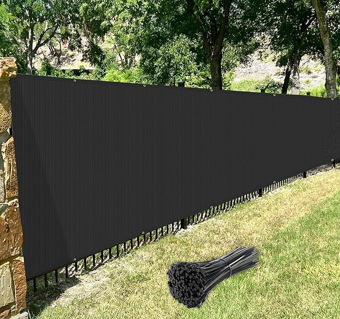 Windscreen4less Privacy Fence Screen Heavy Duty Windscreen Fencing Mesh Fabric Shade Net Cover with Brass Grommtes for Outdoor Wall Garden Yard Pool Deck, 6'x91' Black