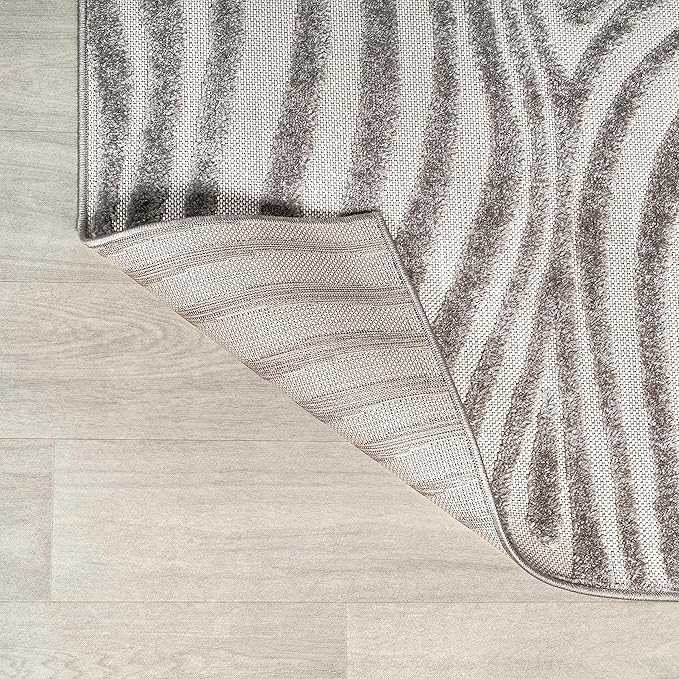 JONATHAN Y Maribo High-Low Abstract Striped Gray/Ivory 2x10 Indoor/Outdoor Runner Rug, Pet Friendly, Non-Shedding, Stain Resistant, Easy-Cleaning for Backyard, Patio (SCN103B-210)