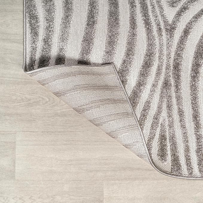 JONATHAN Y Maribo High-Low Abstract Striped Gray/Ivory 9x9 Square Indoor/Outdoor Area Rug, Pet Friendly, Non-Shedding, Stain Resistant, Easy-Cleaning for Backyard, Patio, Porch (SCN103B-9SQ)